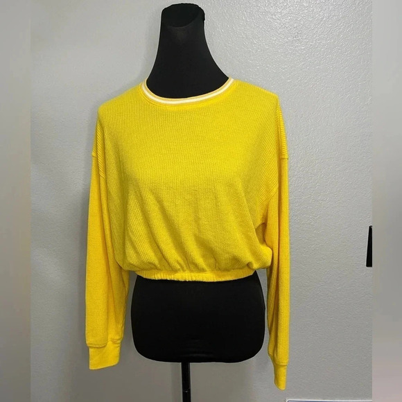 Hollister Sweaters - Hollister Waffle Knit Boyfriend T-Shirt Crop Sweater Size Small